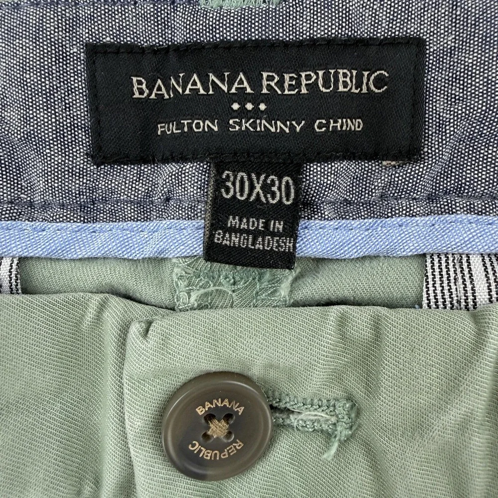 Banana Republic Fulton Skinny Chino Pants Mens 30x30 Green Slim (30x26)